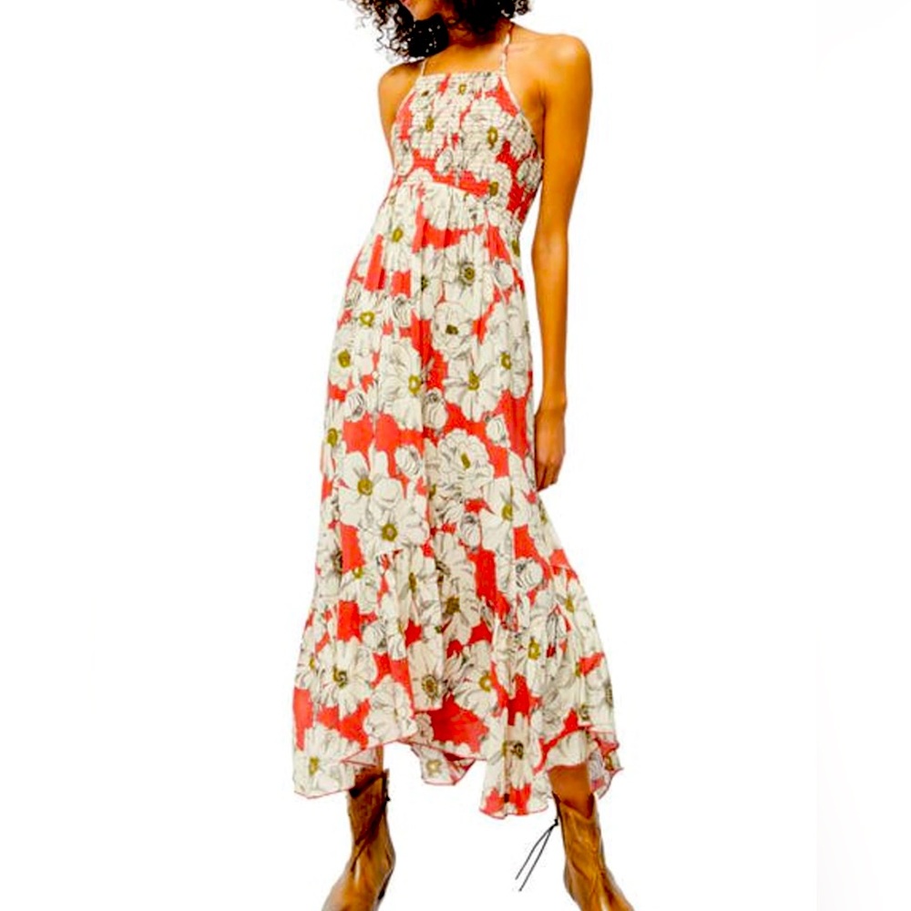 Free People Heatwave Floral Maxi Dress Sunset M EUC